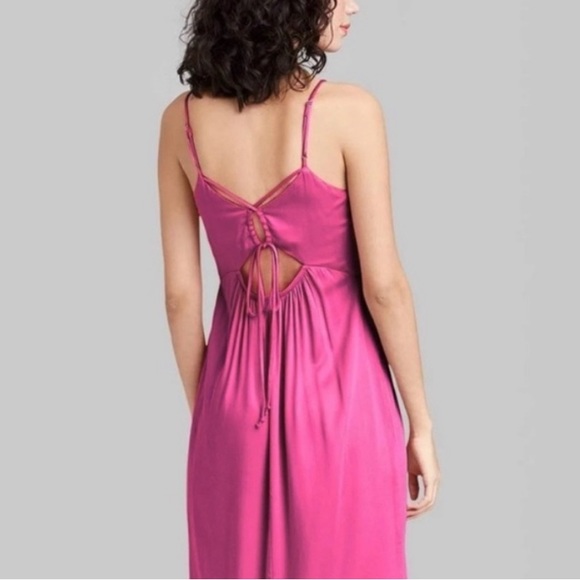 Wild Fable Women's Berry Pink Tie Back Slip Midi Dress - Picture 3 of 7